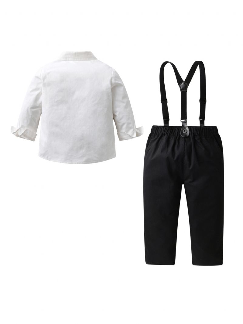 Chlapecký Gentleman Outfit Bílá Košile S Dlouhým Rukávem A Motýlkem A Suspender Kalhoty Set Oblečení