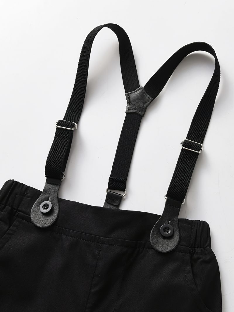 Chlapecký Gentleman Outfit Bílá Košile S Dlouhým Rukávem A Motýlkem A Suspender Kalhoty Set Oblečení