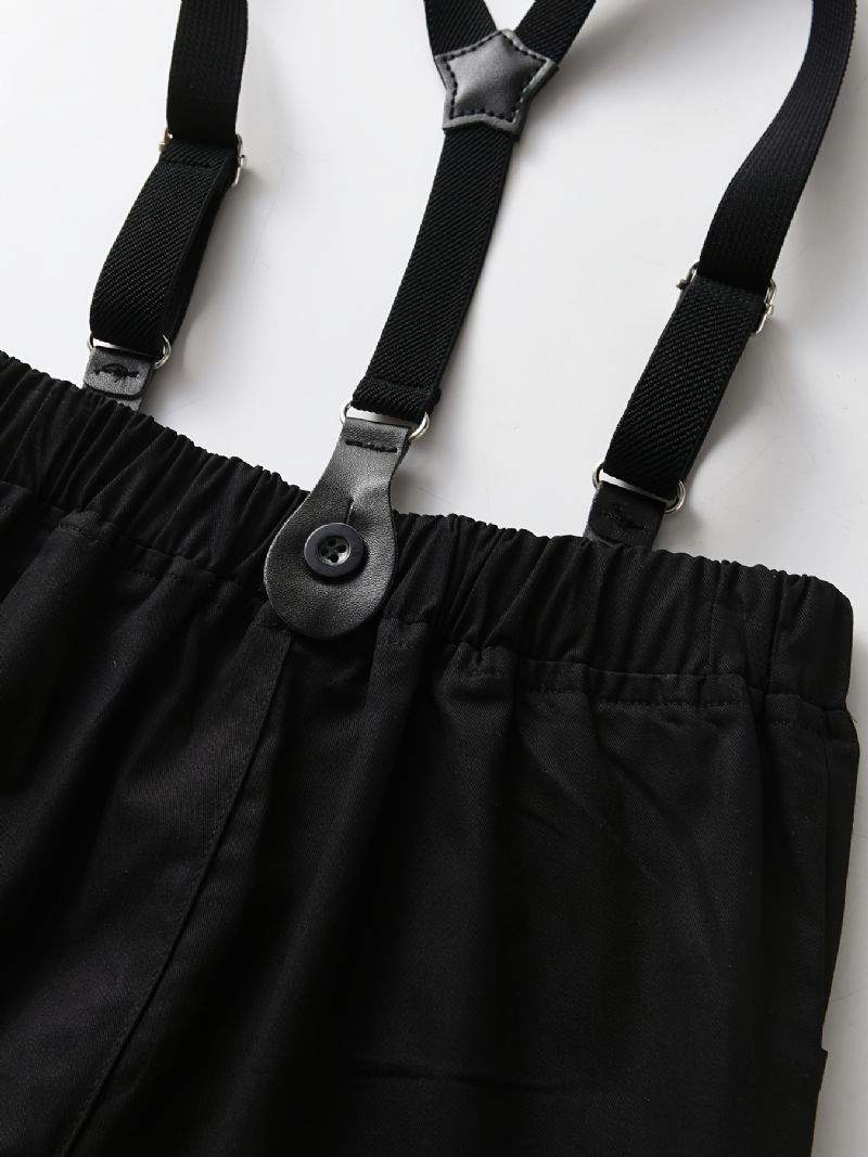 Chlapecký Gentleman Outfit Bílá Košile S Dlouhým Rukávem A Motýlkem A Suspender Kalhoty Set Oblečení