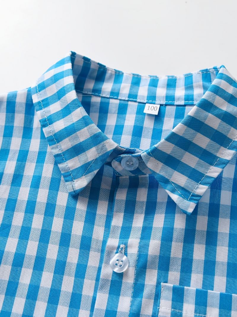 Chlapecký Gentleman Outfit Kostkovaná Košile S Dlouhým Rukávem S Motýlkem A Podvazkovými Kalhotami Set Oblečení