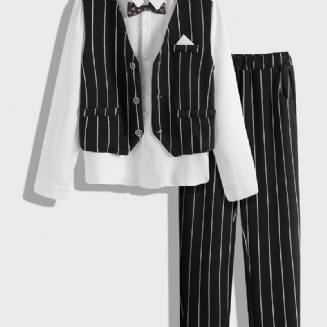 Chlapecký Gentleman Outfit Motýlek S Dlouhým Rukávem Set Košile & Kalhoty & Vesta Dětské Oblečení