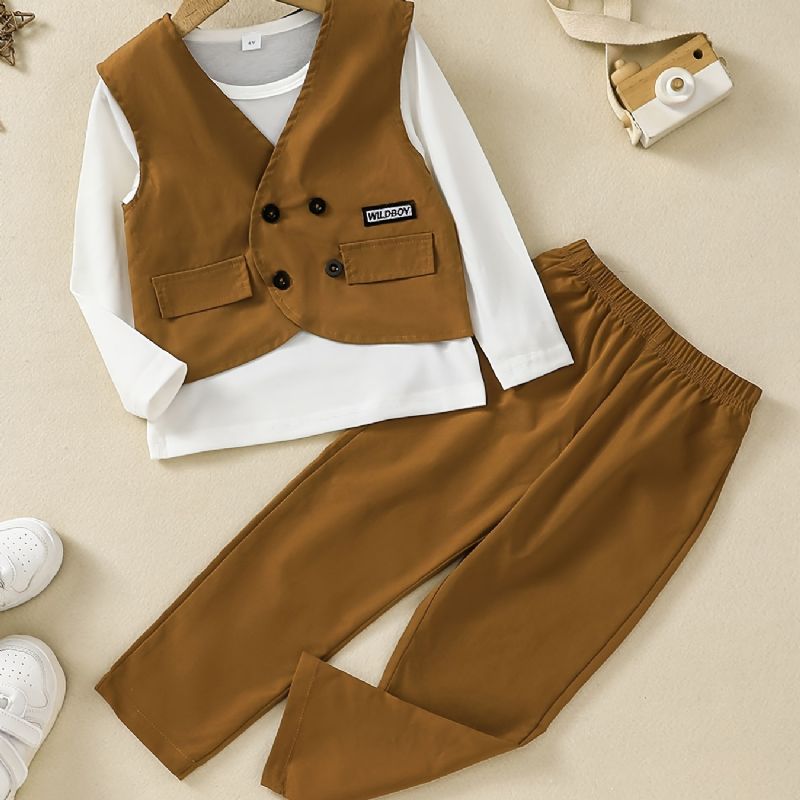 Chlapecký Gentleman Outfit Top & Kalhoty & Vesta S Dlouhým Rukávem