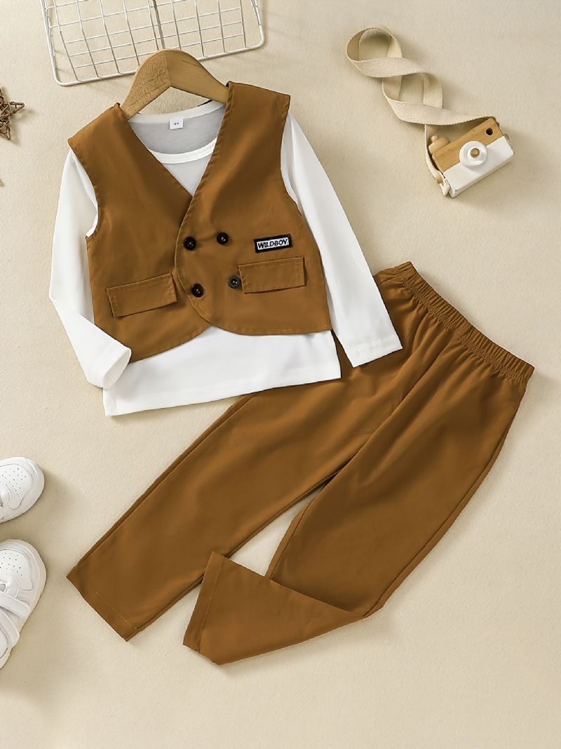 Chlapecký Gentleman Outfit Top & Kalhoty & Vesta S Dlouhým Rukávem