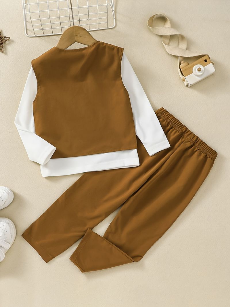 Chlapecký Gentleman Outfit Top & Kalhoty & Vesta S Dlouhým Rukávem