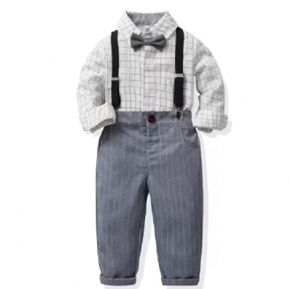 Chlapecký Pánský Outfit Kostkovaná Košile S Dlouhým Rukávem A Podvazkové Kalhoty S Mašlí