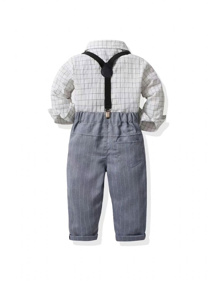 Chlapecký Pánský Outfit Kostkovaná Košile S Dlouhým Rukávem A Podvazkové Kalhoty S Mašlí