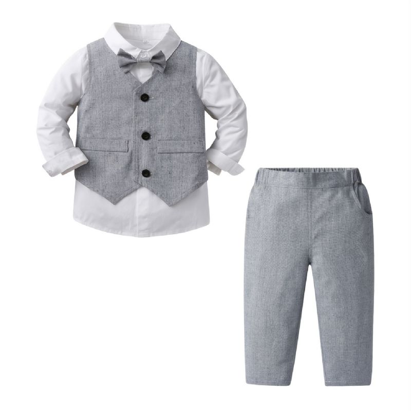 Chlapecký Pánský Outfit Košile S Dlouhým Rukávem Vesta A Kalhoty S Mašlí