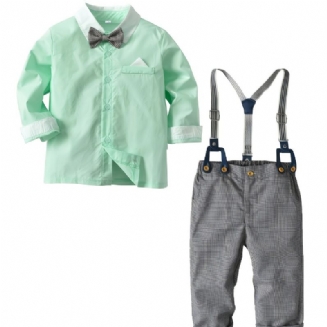 Chlapecký Set Šatů Ležérní Košile S Dlouhým Rukávem S Motýlkem + Pruhované Podvazkové Kalhoty