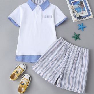 Chlapecký Top S Krátkým Rukávem Preppy Style + Sada Pruhovaných Kalhot Dětské Oblečení