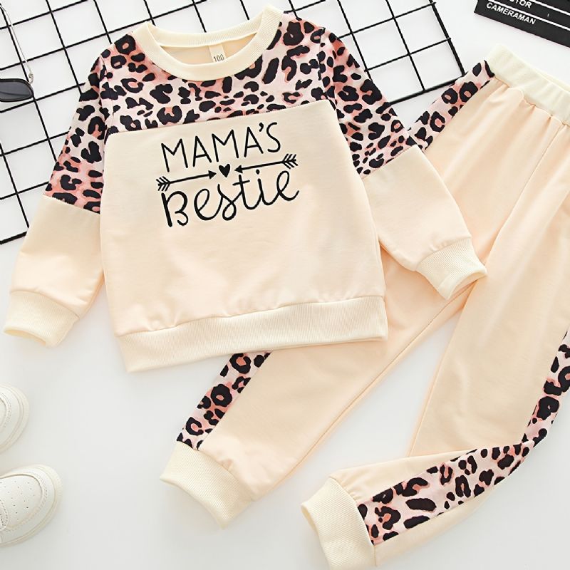 Dívčí Casua Leopard Patchwork Mikina S Kulatým Výstřihem + Kalhoty Set Dětské Oblečení