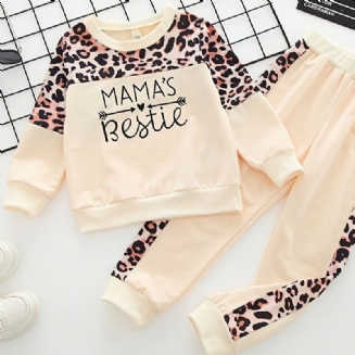 Dívčí Casua Leopard Patchwork Mikina S Kulatým Výstřihem + Kalhoty Set Dětské Oblečení