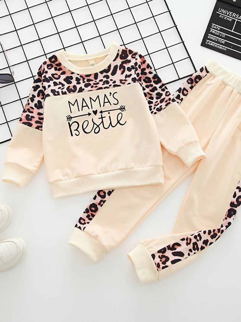 Dívčí Casua Leopard Patchwork Mikina S Kulatým Výstřihem + Kalhoty Set Dětské Oblečení