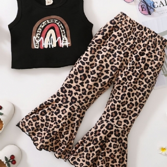 Dívčí Duhové Tílko + Sada Leopardích Kalhot Pro Děti Dětské Oblečení