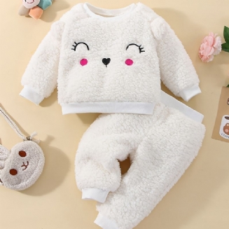 Dívčí Fleece S Dlouhým Rukávem Vyšívaný Top + Kalhoty Set Zimní Kojenecké Oblečení