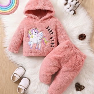 Dívčí Fleecová Mikina S Kapucí A Kalhotami Unicorn S Vyšívaným Svetrem Na Zimu