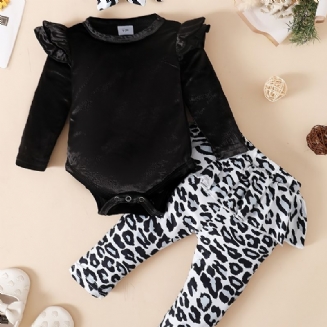 Dívčí Fleecové Kalhotky Onesie Romper S Leopardím Potiskem Na Podzim / Zimu