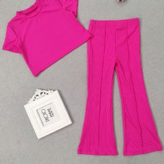 Dívčí Jednobarevné Soupravy Top & Kalhoty S Krátkým Rukávem Dvoudílné Oblečení