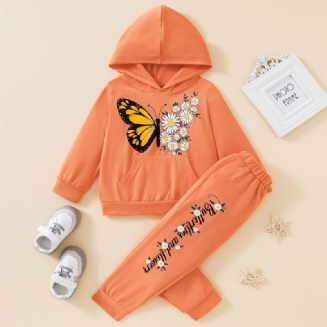 Dívčí Kostým Zima Ležérní Potisk Motýlích Květin Mikina S Kapucí A Kalhoty Set Dětské Oblečení