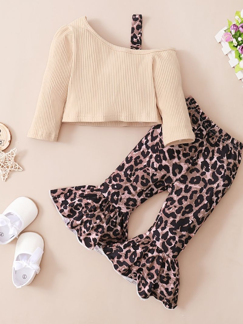 Dívčí Ležérní Žebrovaný Top A Rozšířené Kalhoty S Leopardím Potiskem