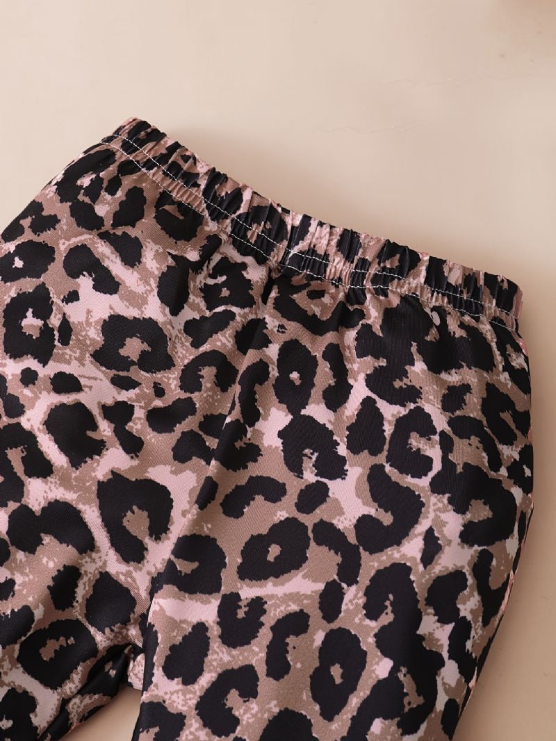 Dívčí Ležérní Žebrovaný Top A Rozšířené Kalhoty S Leopardím Potiskem