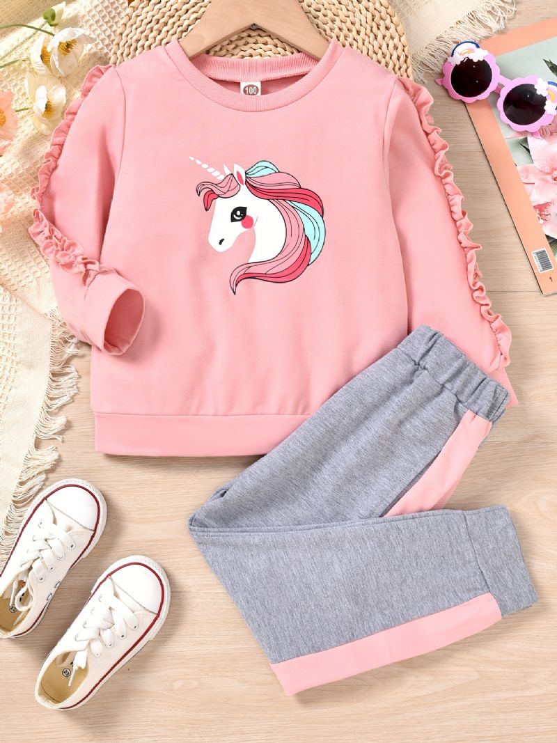 Dívčí Mikina S Dlouhým Rukávem Unicorn Trim + Tepláky S Barevným Blokem Pro Zimní Dětské Oblečení