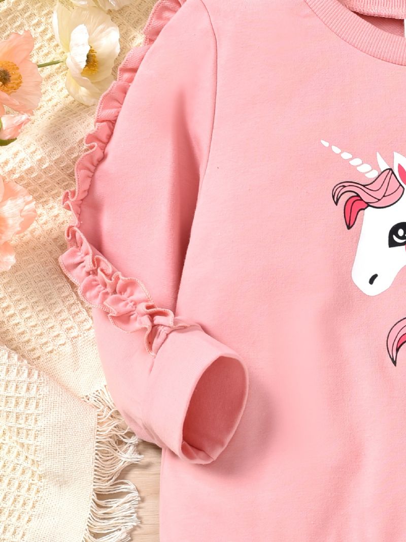 Dívčí Mikina S Dlouhým Rukávem Unicorn Trim + Tepláky S Barevným Blokem Pro Zimní Dětské Oblečení