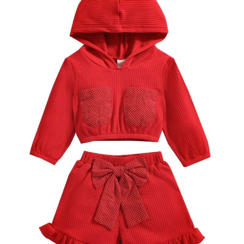 Dívčí Mikina S Kapucí Pro Batolata A Miminka S Dlouhým Rukávem + Ladící Krátký Outfit S Mašličkou Sada Dětského Dívčího Oblečení Na Vánoce