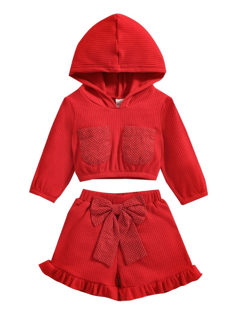 Dívčí Mikina S Kapucí Pro Batolata A Miminka S Dlouhým Rukávem + Ladící Krátký Outfit S Mašličkou Sada Dětského Dívčího Oblečení Na Vánoce