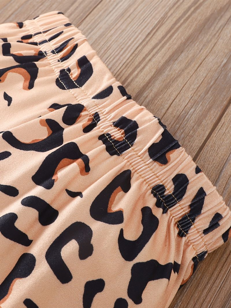 Dívčí Oblečení Volánkový Top S Dlouhým Rukávem A Odpovídající Leopardí Kalhoty A Čelenka Dětské