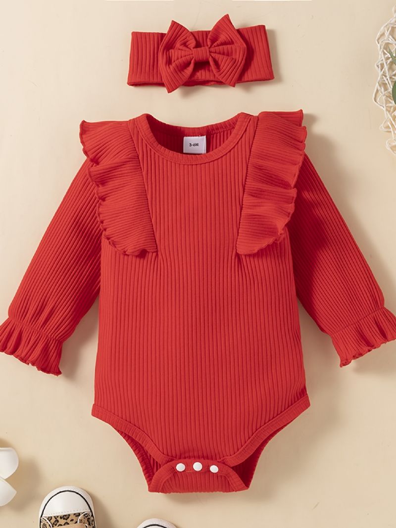 Dívčí Ruffle Dlouhý Rukáv + Potisk Kalhoty Set Body Oblečení Pro Miminko