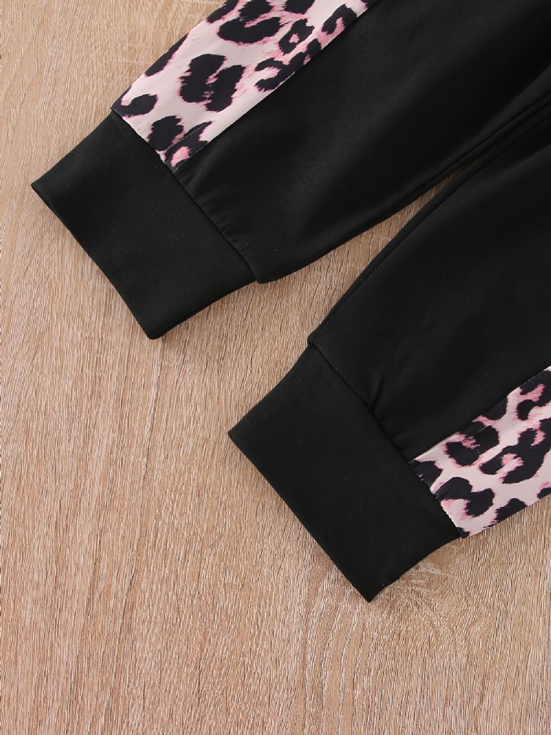 Dívčí Růžový Roztomilý Top Leopardí Kalhoty S Uchem S Kapucí A Dlouhým Rukávem