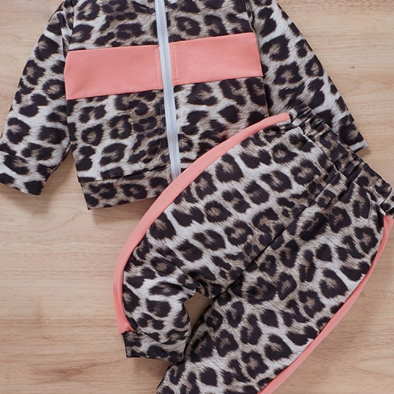 Dívčí Sada Mikiny + Kalhot S Barevným Leopardím Potiskem Na Zip Pro Miminko