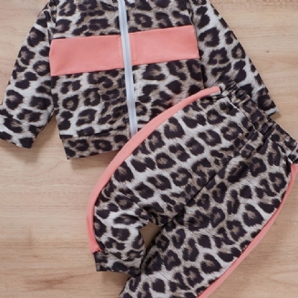 Dívčí Sada Mikiny + Kalhot S Barevným Leopardím Potiskem Na Zip Pro Miminko