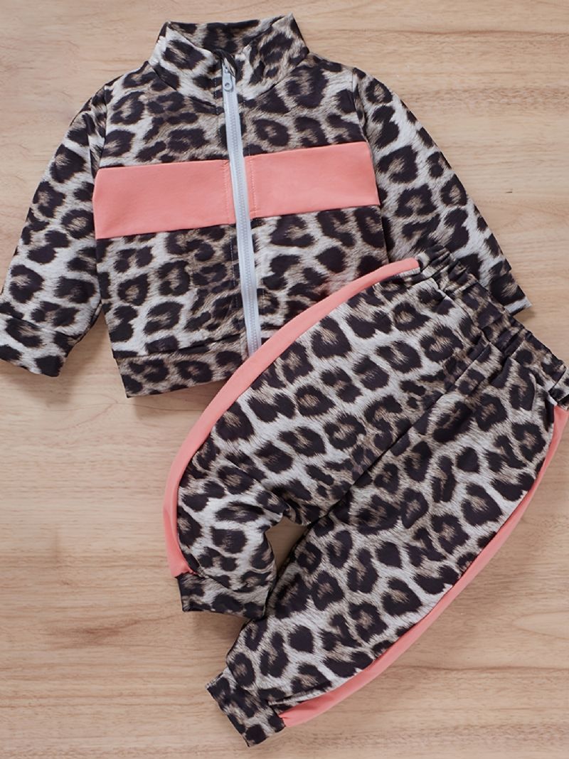 Dívčí Sada Mikiny + Kalhot S Barevným Leopardím Potiskem Na Zip Pro Miminko