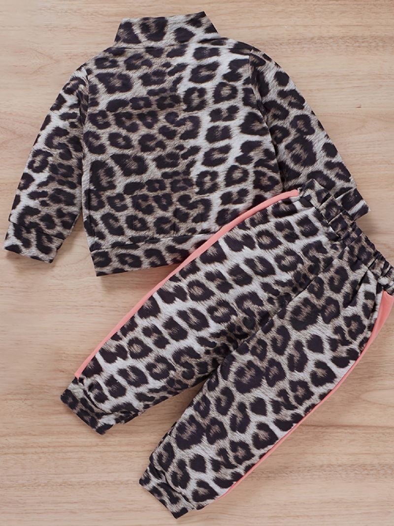 Dívčí Sada Mikiny + Kalhot S Barevným Leopardím Potiskem Na Zip Pro Miminko