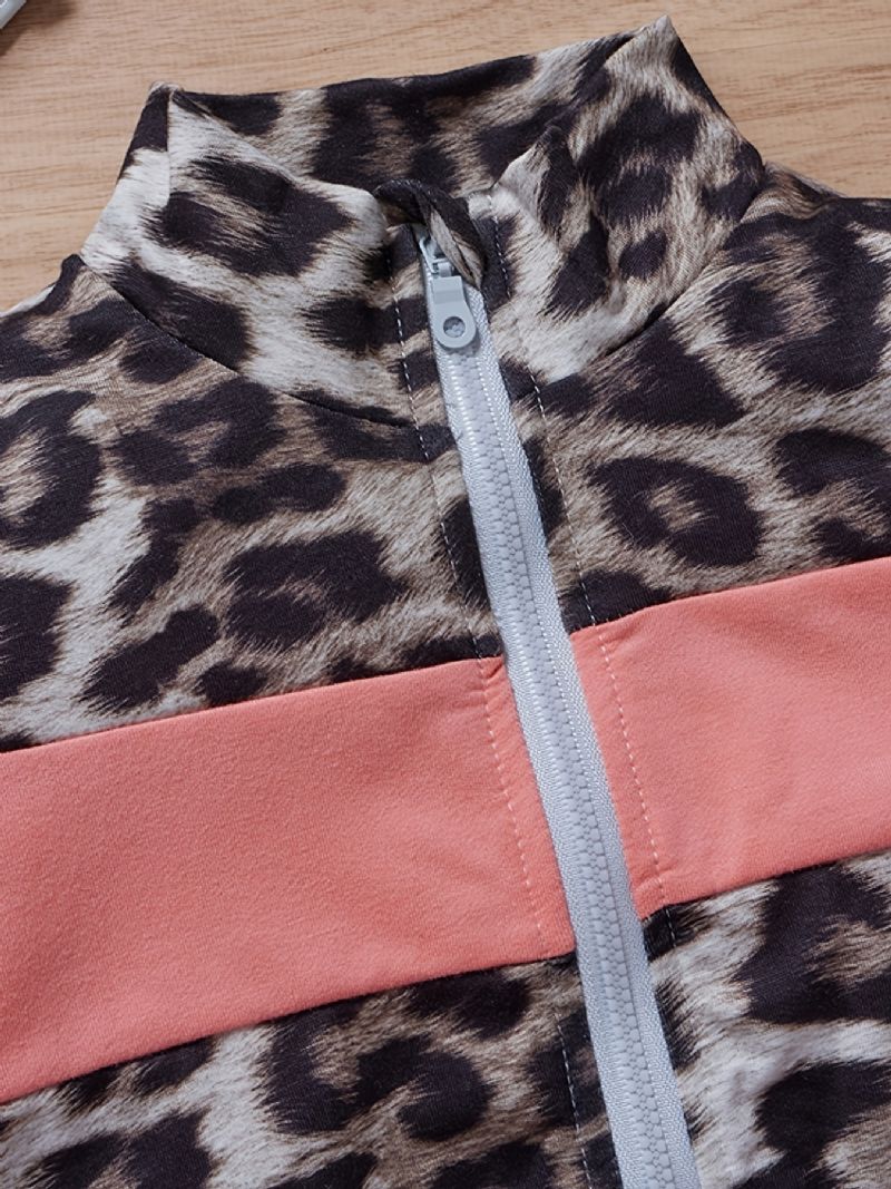 Dívčí Sada Mikiny + Kalhot S Barevným Leopardím Potiskem Na Zip Pro Miminko