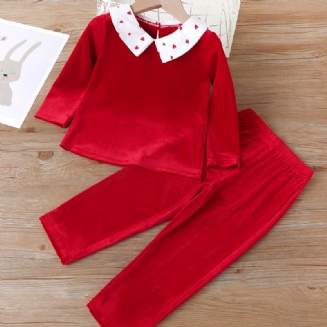 Dívčí Srdíčkový Límec S Dlouhým Rukávem + Kalhoty Pyžamová Sada Dětské Oblečení