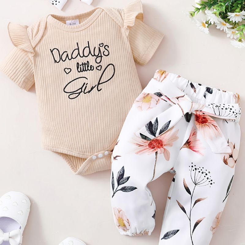 Dívčí Svetřík S Volánkem S Krátkým Rukávem + Sada Kalhot S Květinovým Vzorem Body Onesie Dětské Oblečení