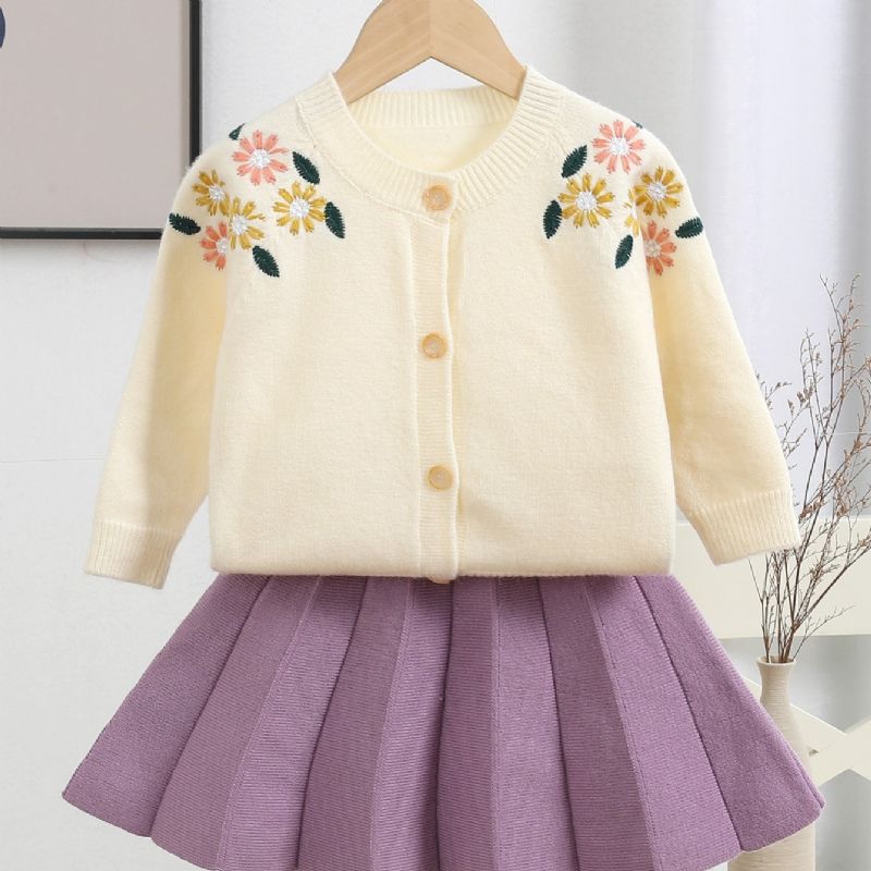 Dívčí Tlustý Vyšívaný Svetr Cardigan & Sukně 2ks