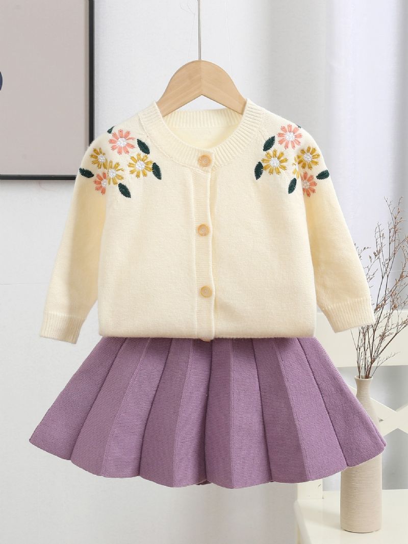 Dívčí Tlustý Vyšívaný Svetr Cardigan & Sukně 2ks