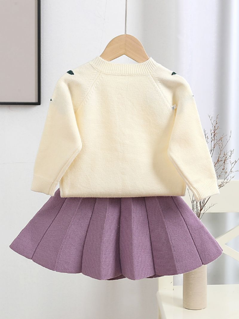 Dívčí Tlustý Vyšívaný Svetr Cardigan & Sukně 2ks