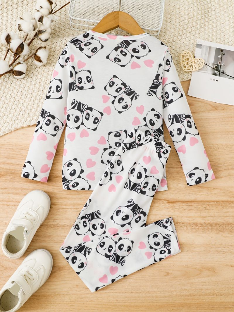 Dívčí Top S Dlouhým Rukávem S Výstřihem + Padnoucí Kalhoty Se Vzorem Panda Dětské Oblečení