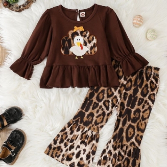 Dívčí Tričko S Dlouhým Rukávem A Leopardím Potiskem Rozšířené Kalhoty