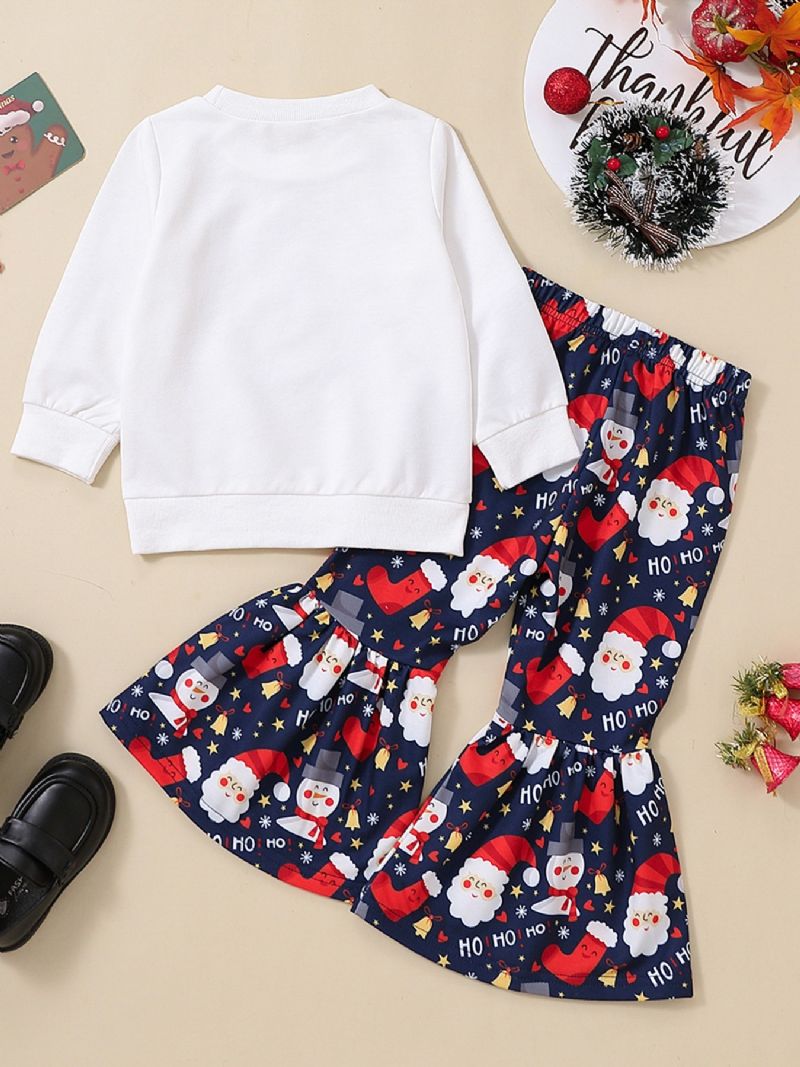 Dívčí Vánoční Outfit Dlouhý Rukáv Posádka Výstřih Santa Claus Potisk Pulovr & Flare Leg Pants Set Dětské Oblečení