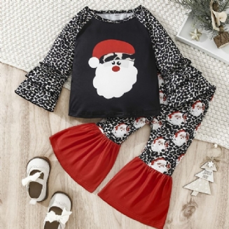 Dívčí Vánoční Outfit Santa Claus S Kulatým Výstřihem Dlouhým Rukávem A Rozšířenými Kalhotami