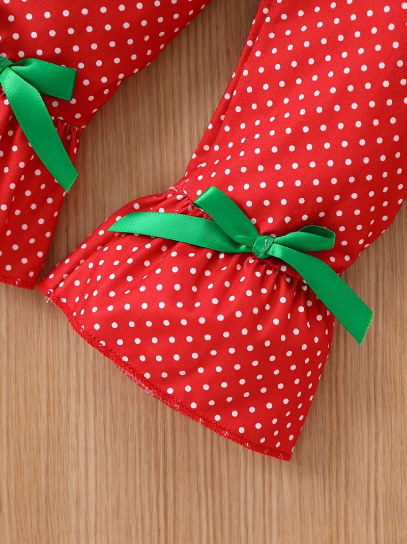 Dětský Vánoční Set Dětská Holčička Pruhovaný Santa Claus S Výšivkou S Rukávem Top Puntíkatá Mašle S Rozšířenými Kalhotami