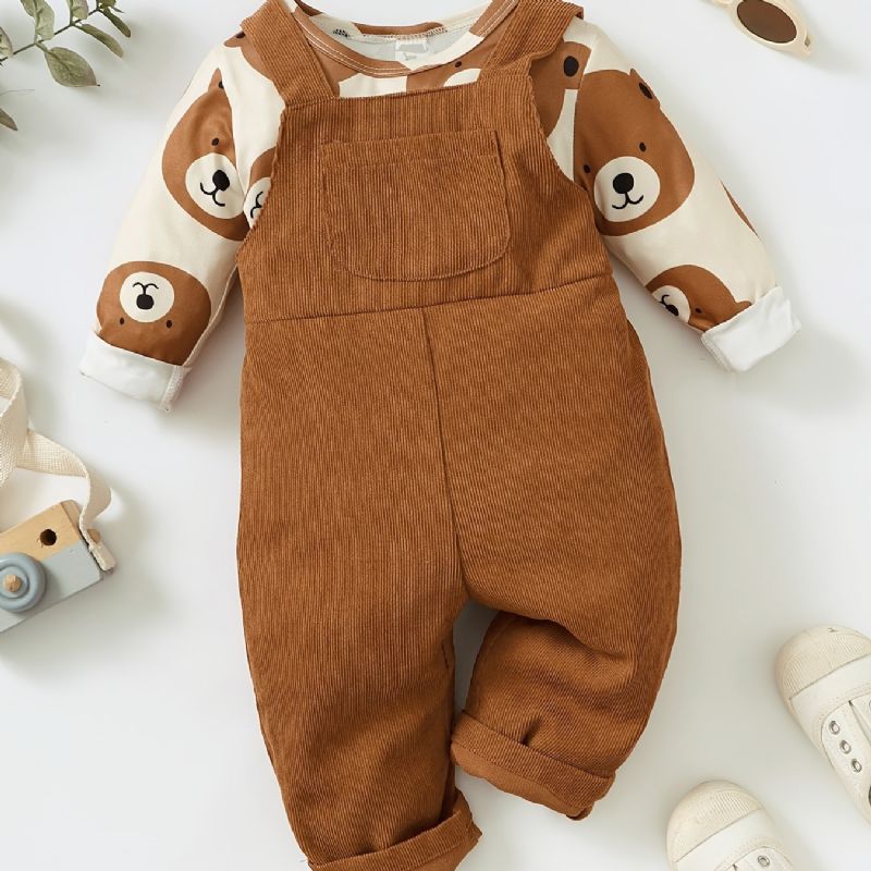 Děťátko Chlapci Bear Print Dlouhý Rukáv A Overaly Na Podzim A Zimu Novinka