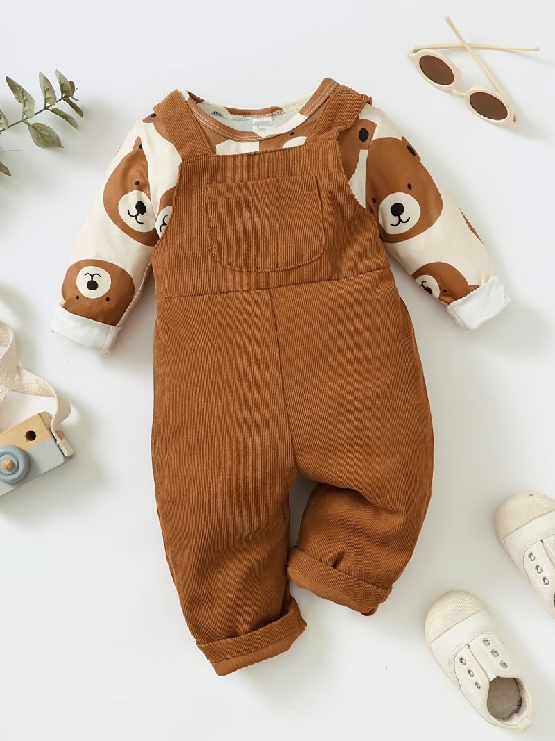Děťátko Chlapci Bear Print Dlouhý Rukáv A Overaly Na Podzim A Zimu Novinka