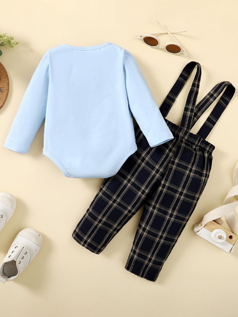 Děťátko Chlapci Deer Print Bodysuit Onesie & Plaid Suspender Kalts Set