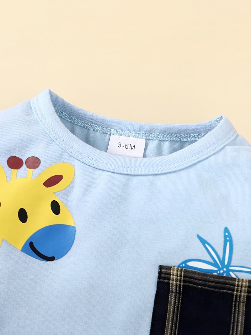 Děťátko Chlapci Deer Print Bodysuit Onesie & Plaid Suspender Kalts Set